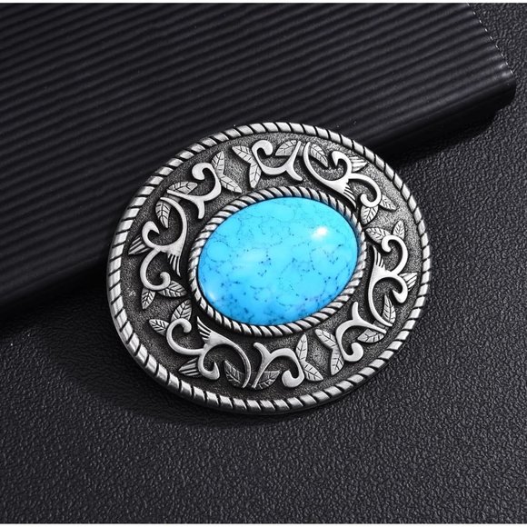 Cowboy Rodeo Running Horse Antique Floral Engraved Rope Edge Design Belt Buckle - Picture 4 of 7